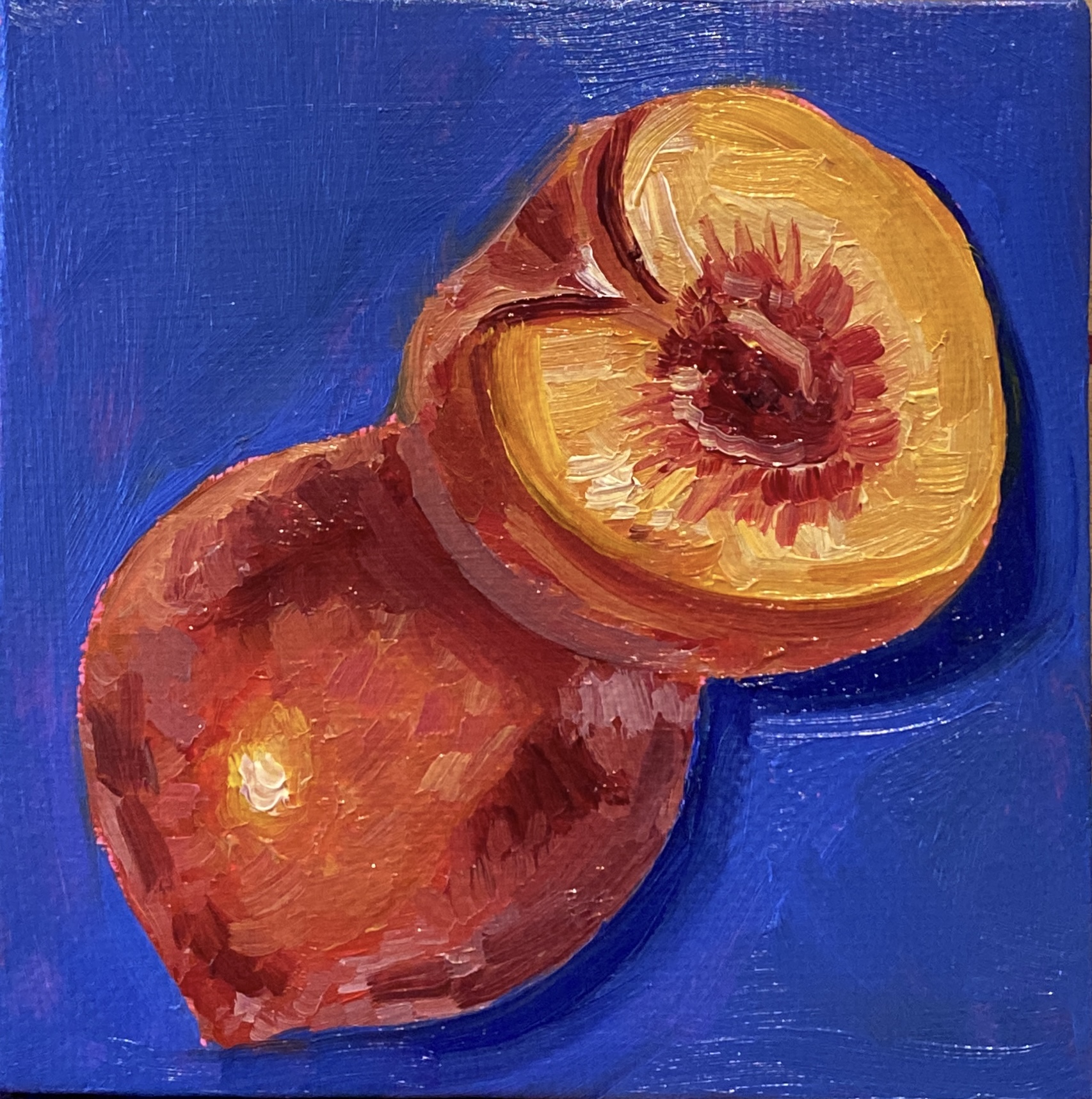 Painted peaches on a colourful background